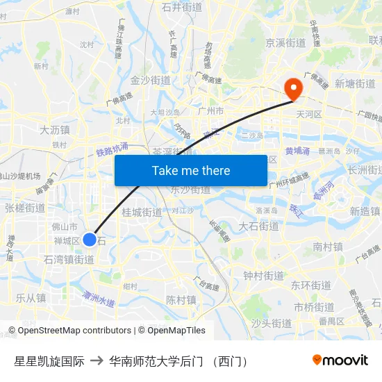 星星凯旋国际 to 华南师范大学后门 （西门） map