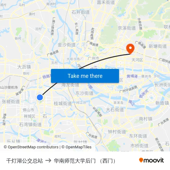 千灯湖公交总站 to 华南师范大学后门 （西门） map