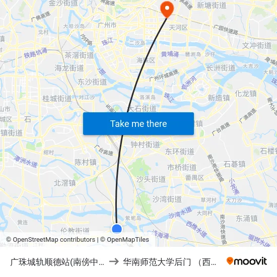 广珠城轨顺德站(南傍中路) to 华南师范大学后门 （西门） map