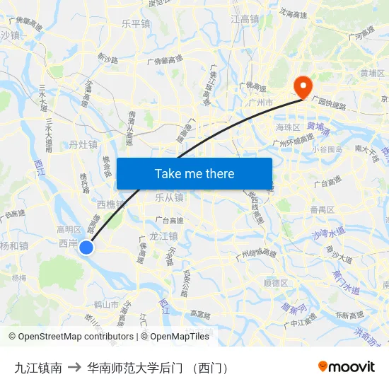 九江镇南 to 华南师范大学后门 （西门） map
