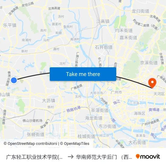 广东轻工职业技术学院(南海) to 华南师范大学后门 （西门） map