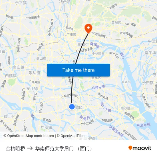 金桔咀桥 to 华南师范大学后门 （西门） map