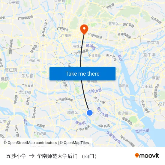 五沙小学 to 华南师范大学后门 （西门） map
