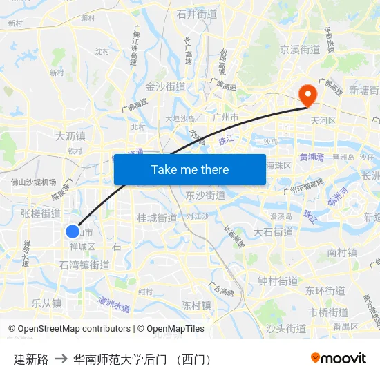 建新路 to 华南师范大学后门 （西门） map