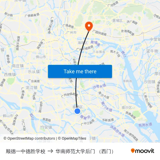 顺德一中德胜学校 to 华南师范大学后门 （西门） map