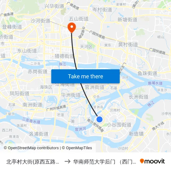 北亭村大街(原西五路站) to 华南师范大学后门 （西门） map