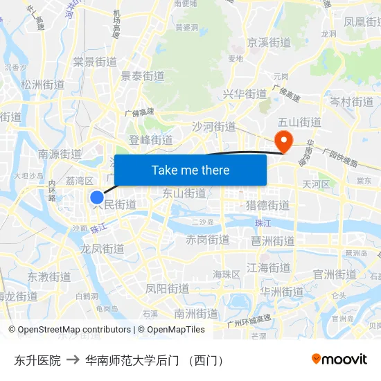 东升医院 to 华南师范大学后门 （西门） map