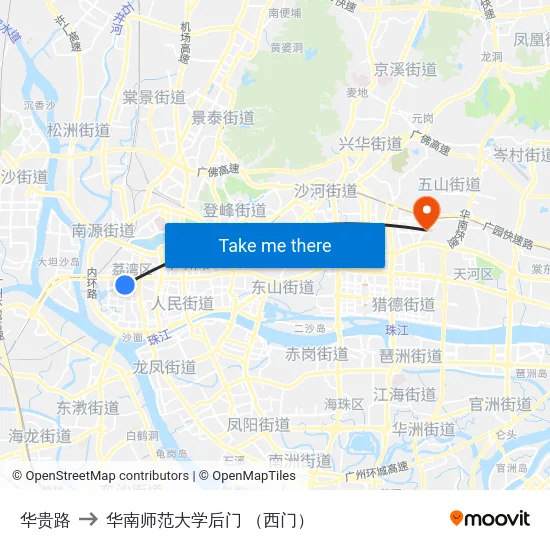 华贵路 to 华南师范大学后门 （西门） map