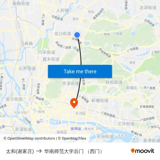 太和(谢家庄) to 华南师范大学后门 （西门） map