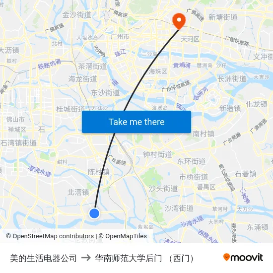 美的生活电器公司 to 华南师范大学后门 （西门） map