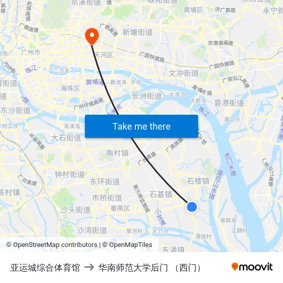 亚运城综合体育馆 to 华南师范大学后门 （西门） map