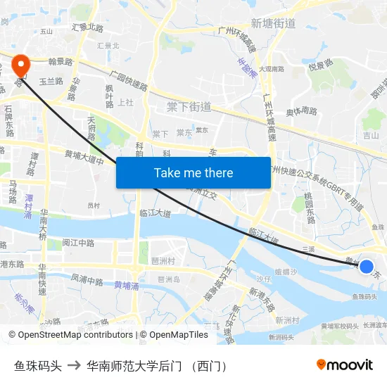 鱼珠码头 to 华南师范大学后门 （西门） map