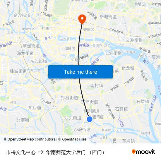 市桥文化中心 to 华南师范大学后门 （西门） map