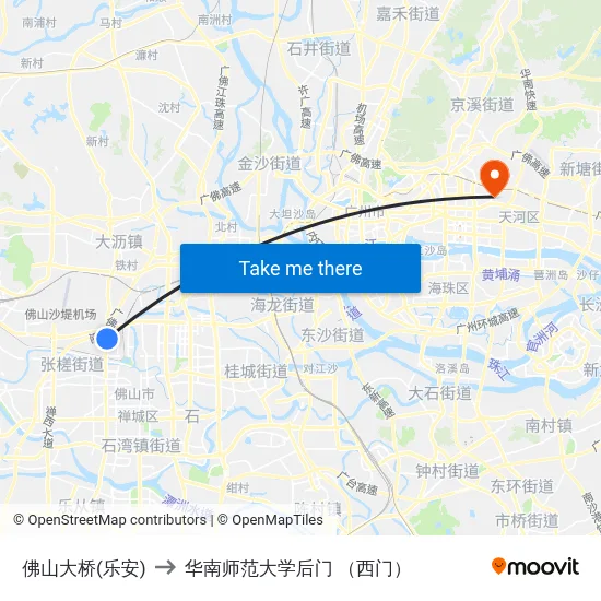 佛山大桥(乐安) to 华南师范大学后门 （西门） map