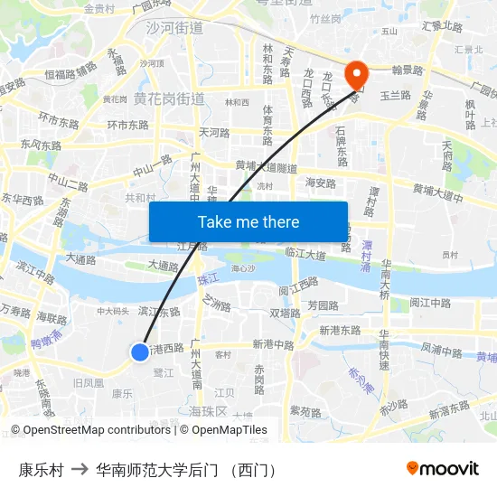 康乐村 to 华南师范大学后门 （西门） map