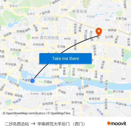 二沙岛西总站 to 华南师范大学后门 （西门） map