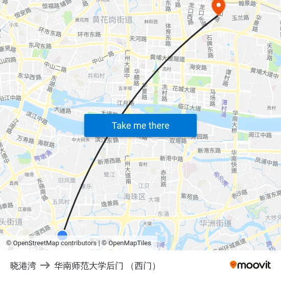 晓港湾 to 华南师范大学后门 （西门） map