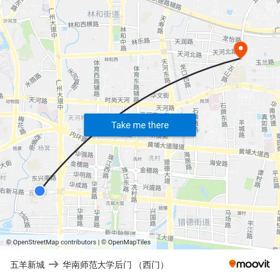 五羊新城 to 华南师范大学后门 （西门） map