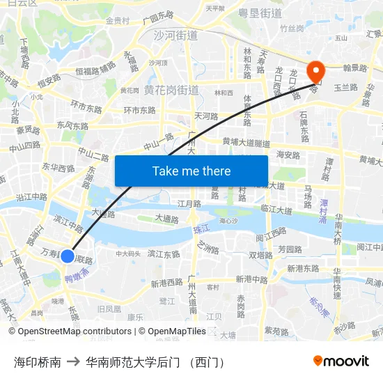 海印桥南 to 华南师范大学后门 （西门） map