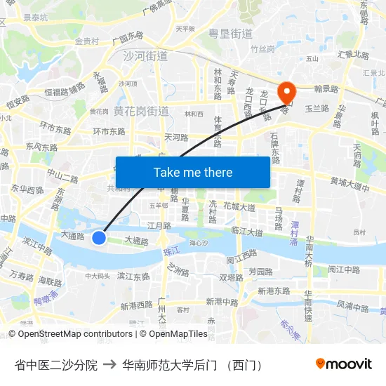 省中医二沙分院 to 华南师范大学后门 （西门） map