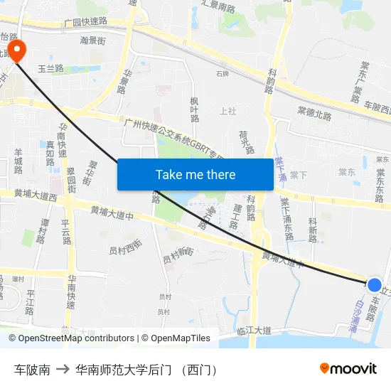 车陂南 to 华南师范大学后门 （西门） map