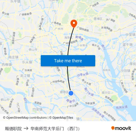 顺德职院 to 华南师范大学后门 （西门） map