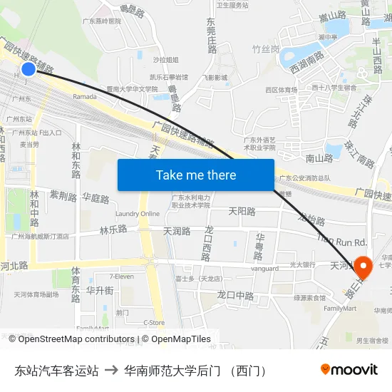 东站汽车客运站 to 华南师范大学后门 （西门） map