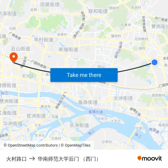 火村路口 to 华南师范大学后门 （西门） map