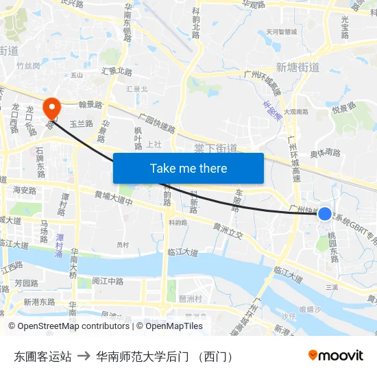 东圃客运站 to 华南师范大学后门 （西门） map