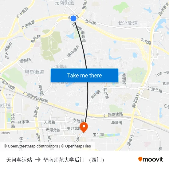 天河客运站 to 华南师范大学后门 （西门） map