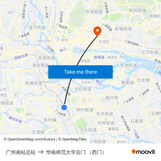 广州南站总站 to 华南师范大学后门 （西门） map