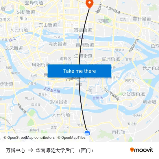 万博中心 to 华南师范大学后门 （西门） map