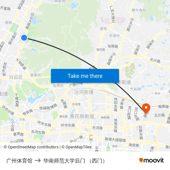 广州体育馆 to 华南师范大学后门 （西门） map
