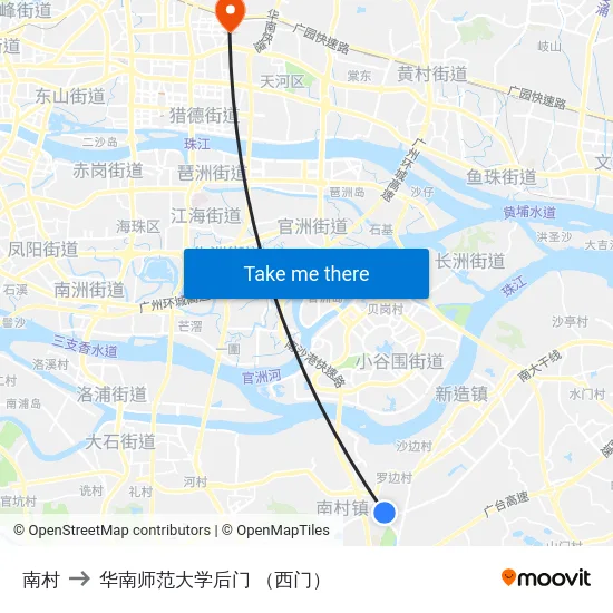 南村 to 华南师范大学后门 （西门） map