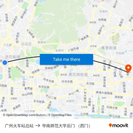广州火车站总站 to 华南师范大学后门 （西门） map