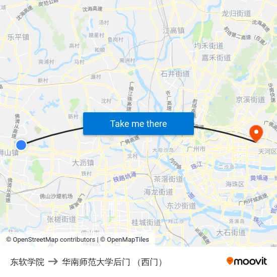 东软学院 to 华南师范大学后门 （西门） map