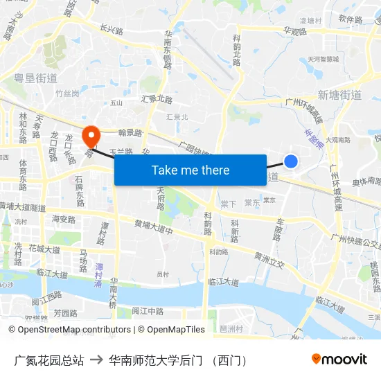 广氮花园总站 to 华南师范大学后门 （西门） map