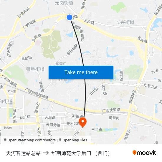 天河客运站总站 to 华南师范大学后门 （西门） map