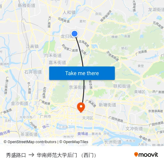 秀盛路口 to 华南师范大学后门 （西门） map