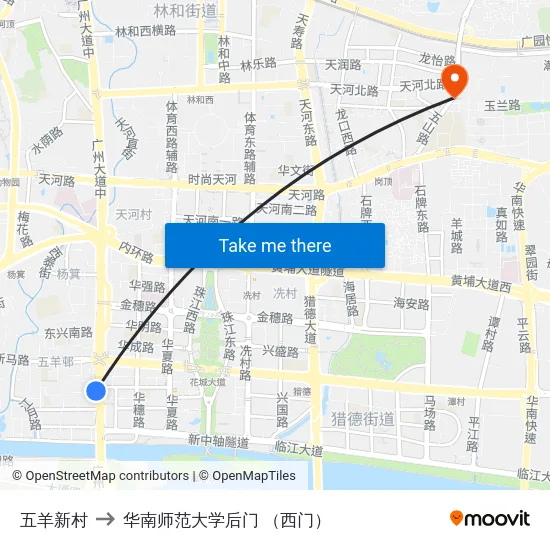 五羊新村 to 华南师范大学后门 （西门） map