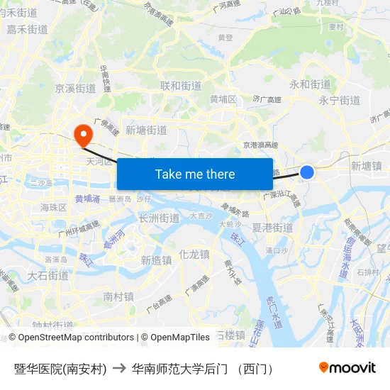 暨华医院(南安村) to 华南师范大学后门 （西门） map