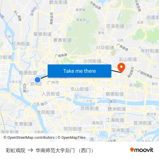 彩虹戏院 to 华南师范大学后门 （西门） map