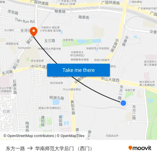 东方一路 to 华南师范大学后门 （西门） map