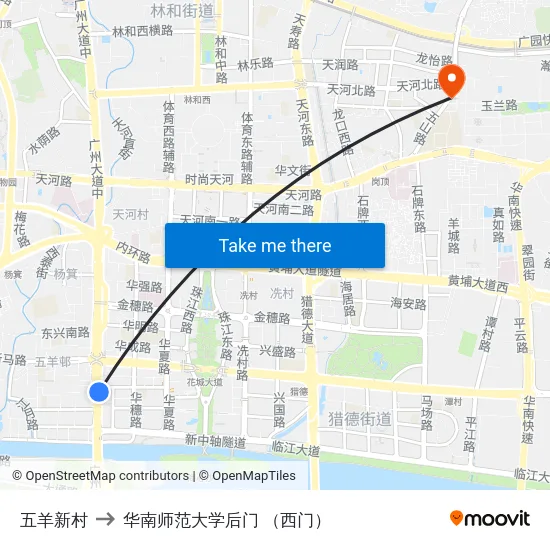 五羊新村 to 华南师范大学后门 （西门） map