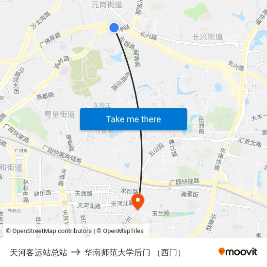 天河客运站总站 to 华南师范大学后门 （西门） map