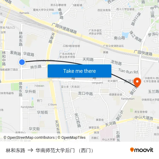 林和东路 to 华南师范大学后门 （西门） map