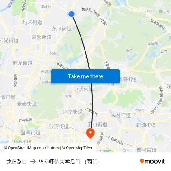 龙归路口 to 华南师范大学后门 （西门） map