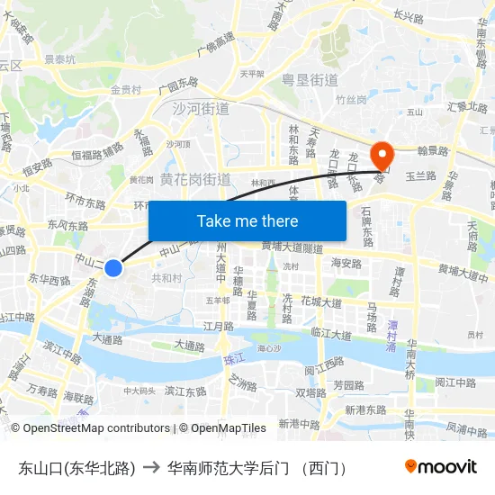 东山口(东华北路) to 华南师范大学后门 （西门） map