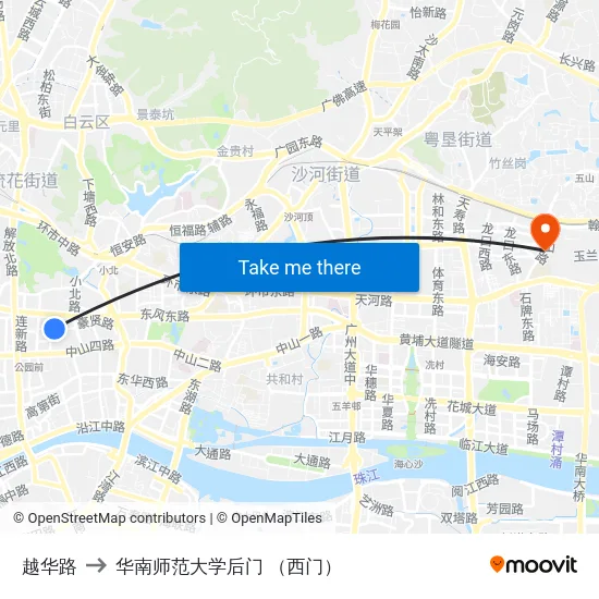越华路 to 华南师范大学后门 （西门） map
