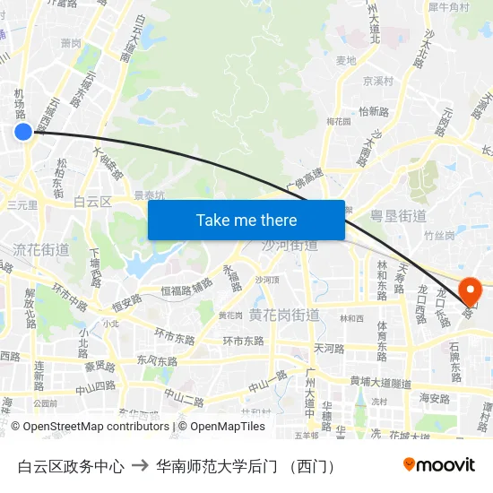 白云区政务中心 to 华南师范大学后门 （西门） map